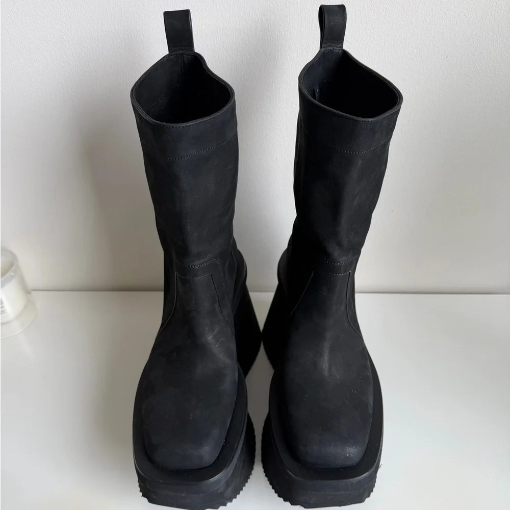 Black Platform Mid-Calf Women's Boots - Picture 2 of 7
